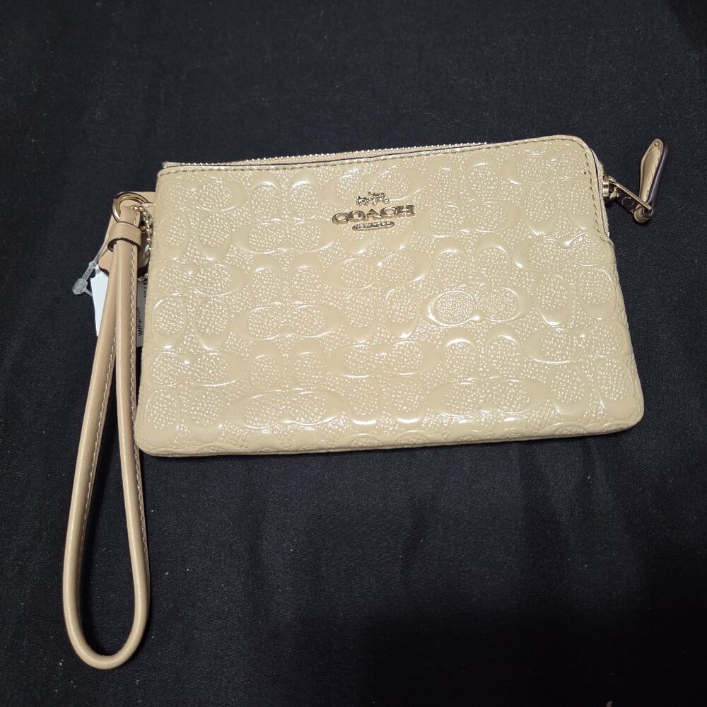 Coach Signature Debossed Leather Corner Zip Wristlet